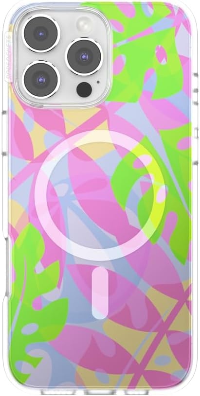 image:imagePopSockets iPhone 16 Pro Case Compatible with MagSafe Phone Case for iPhone 16 Pro Wireless Charging Compatible Case Only Black LaceBoca Palms Pink