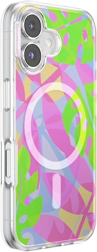 image:imagePopSockets iPhone 16 Pro Case Compatible with MagSafe Phone Case for iPhone 16 Pro Wireless Charging Compatible Case Only Black LaceBoca Palms Pink