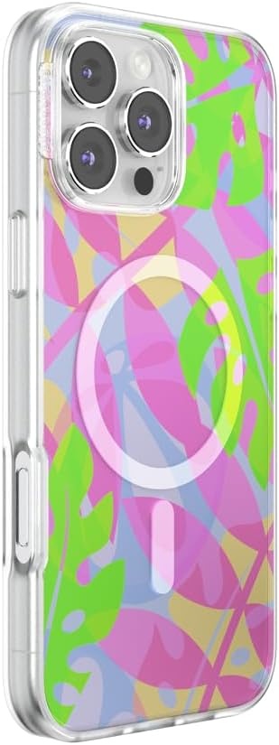 image:imagePopSockets iPhone 16 Pro Case Compatible with MagSafe Phone Case for iPhone 16 Pro Wireless Charging Compatible Case Only Black LaceBoca Palms Pink
