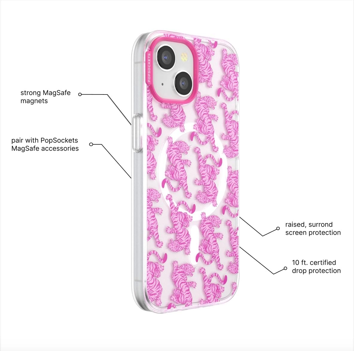 image:imagePopSockets iPhone 16 Pro Case Compatible with MagSafe Phone Case for iPhone 16 Pro Wireless Charging Compatible Case Only Black LaceLe Tigre