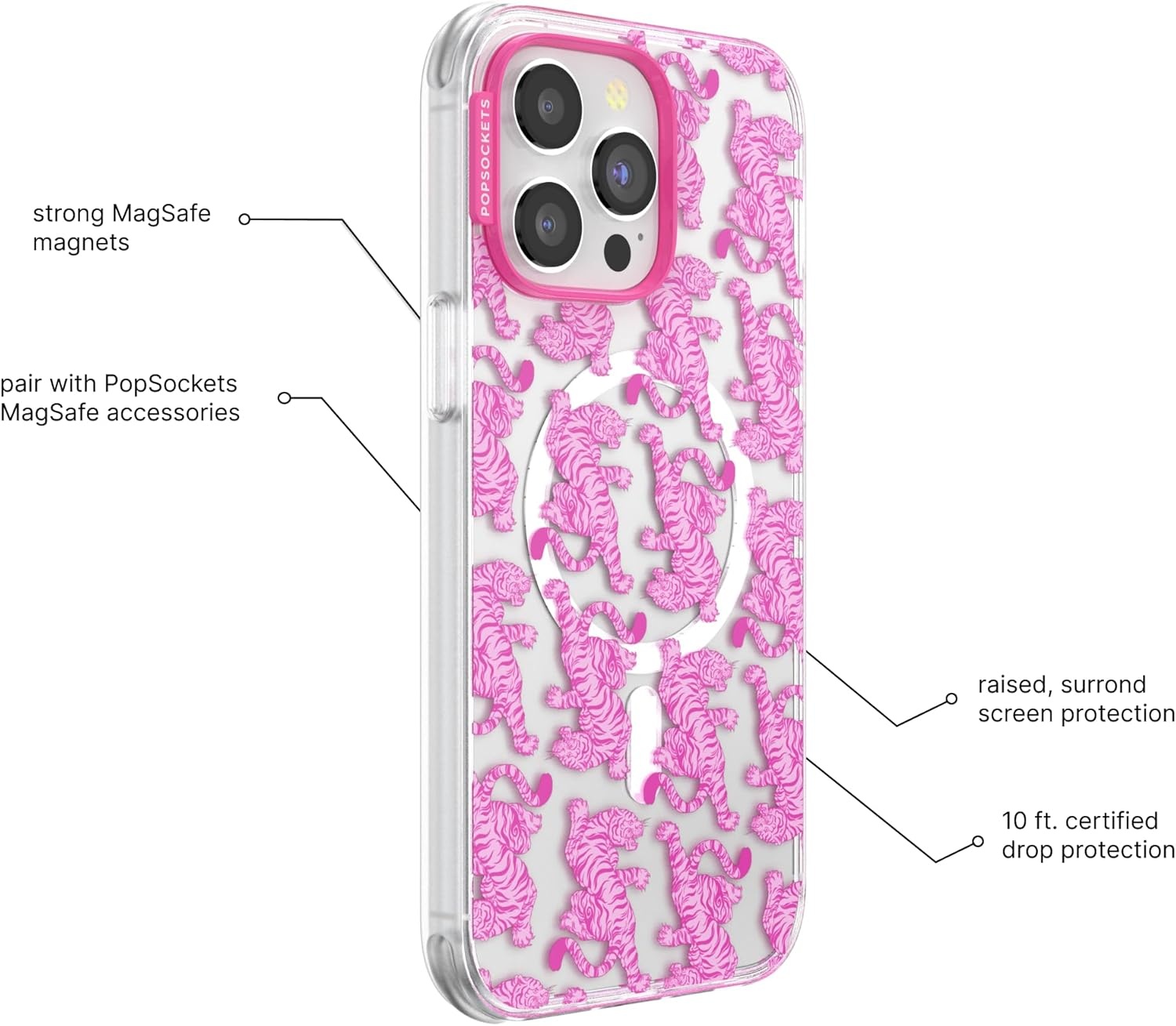 image:imagePopSockets iPhone 16 Pro Case Compatible with MagSafe Phone Case for iPhone 16 Pro Wireless Charging Compatible Case Only Black LaceLe Tigre