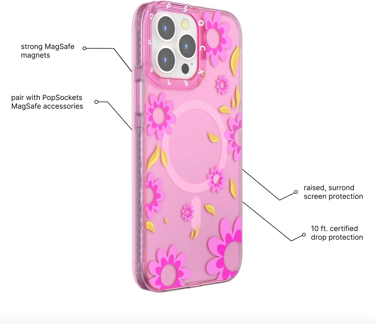 image:imagePopSockets iPhone 16 Pro Case Compatible with MagSafe Phone Case for iPhone 16 Pro Wireless Charging Compatible Case Only Black LacePink Relief