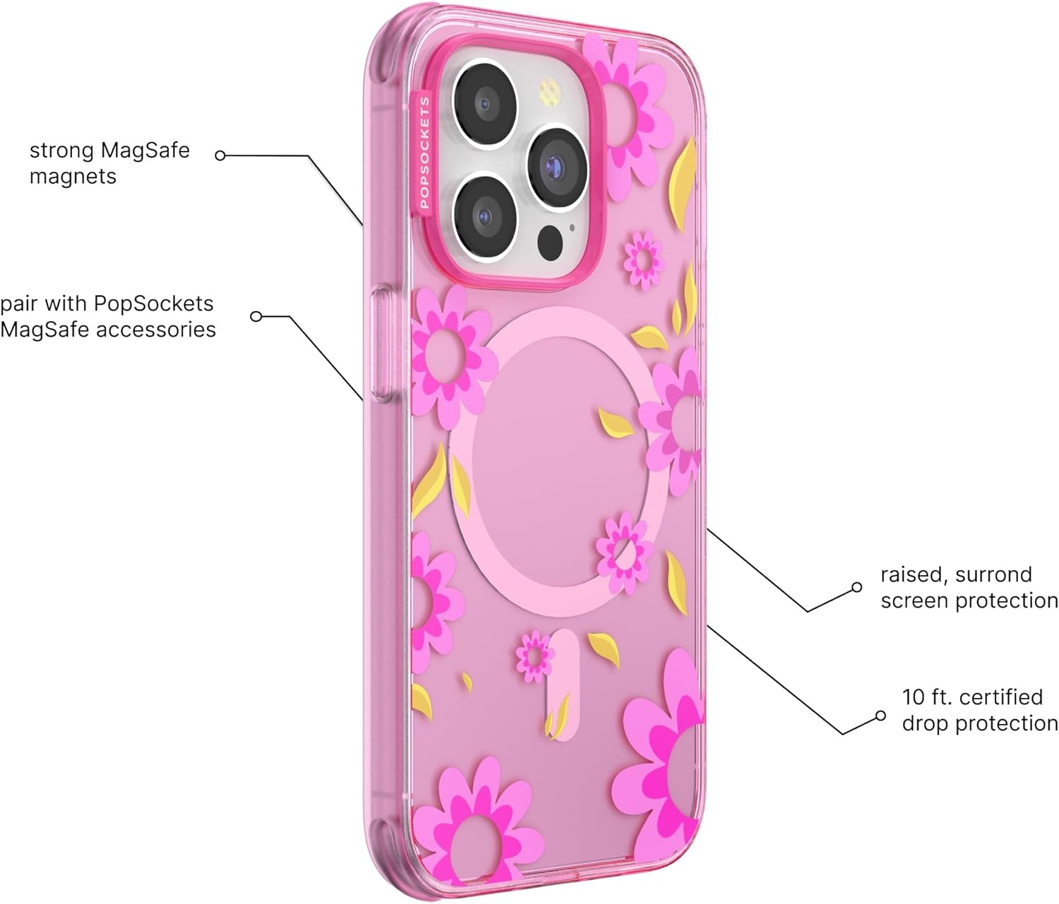 image:imagePopSockets iPhone 16 Pro Case Compatible with MagSafe Phone Case for iPhone 16 Pro Wireless Charging Compatible Case Only Black LacePink Relief