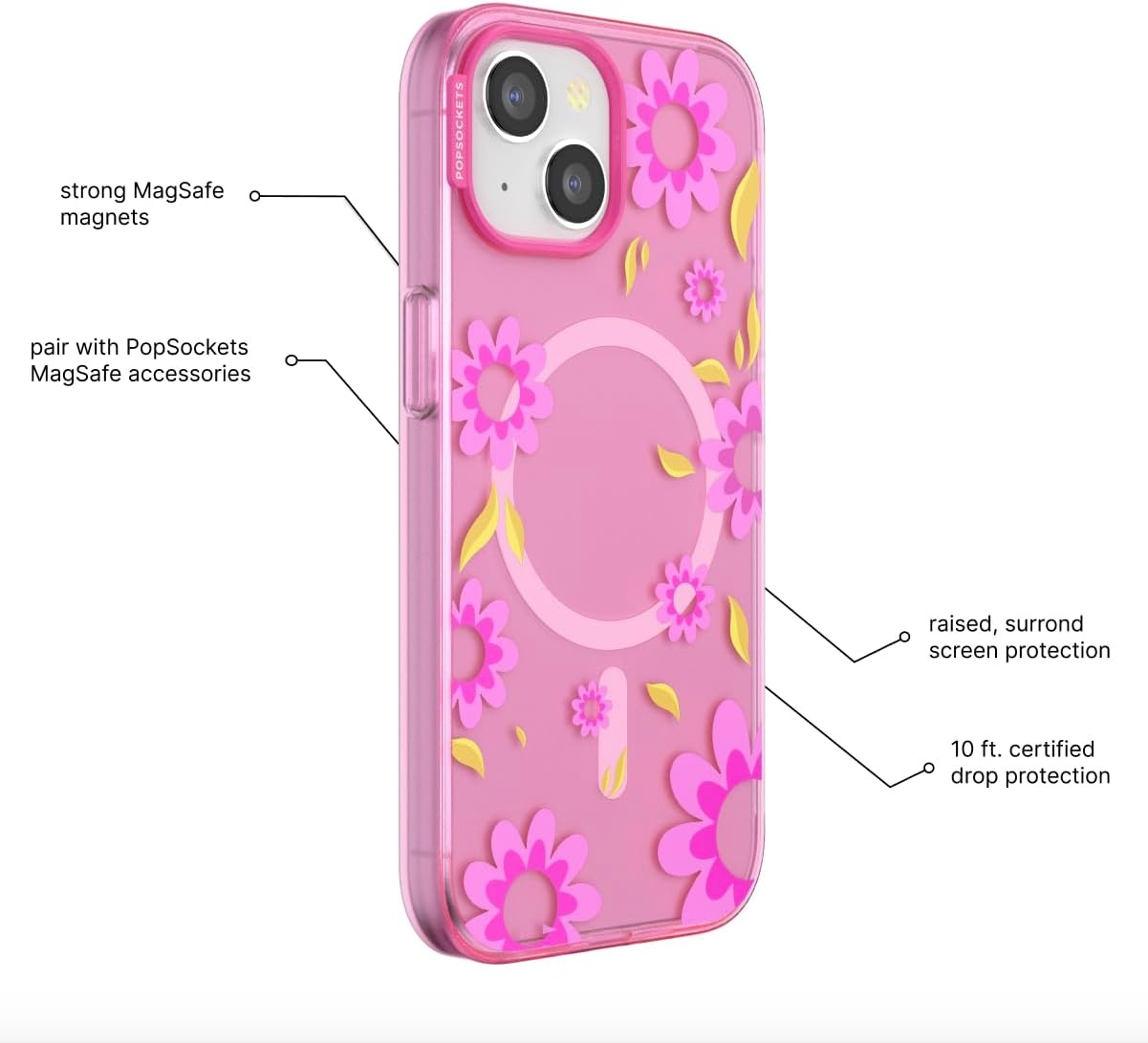 image:imagePopSockets iPhone 16 Pro Case Compatible with MagSafe Phone Case for iPhone 16 Pro Wireless Charging Compatible Case Only Black LacePink Relief