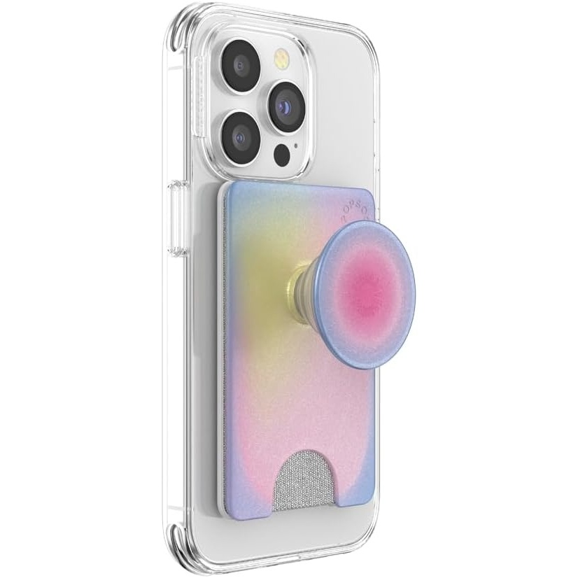image:imagePopSockets Phone Wallet with Expanding Grip Phone Card Holder Wireless Charging Compatible Wallet Compatible with MagSafe Licorice DotAura