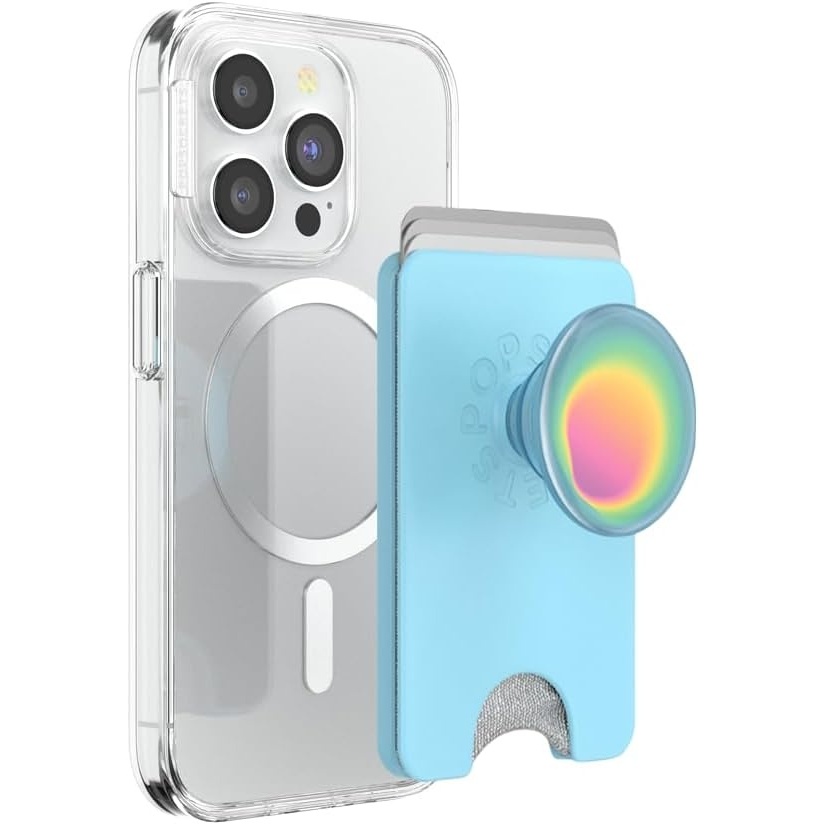 image:imagePopSockets Phone Wallet with Expanding Grip Phone Card Holder Wireless Charging Compatible Wallet Compatible with MagSafe Licorice DotAura Butterfly Pea Blue
