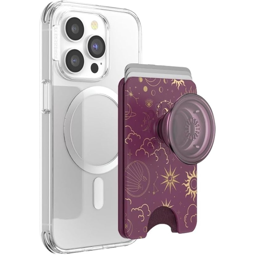 image:imagePopSockets Phone Wallet with Expanding Grip Phone Card Holder Wireless Charging Compatible Wallet Compatible with MagSafe Licorice DotCelestial Mauve