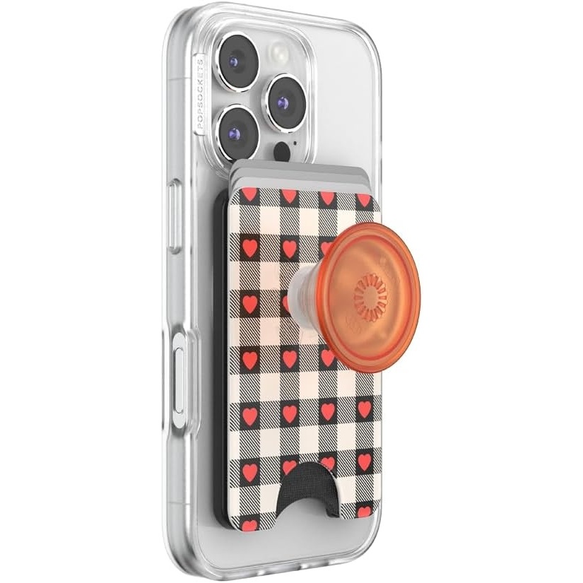 image:imagePopSockets Phone Wallet with Expanding Grip Phone Card Holder Wireless Charging Compatible Wallet Compatible with MagSafe  Licorice DotHeartbreaker Gingham