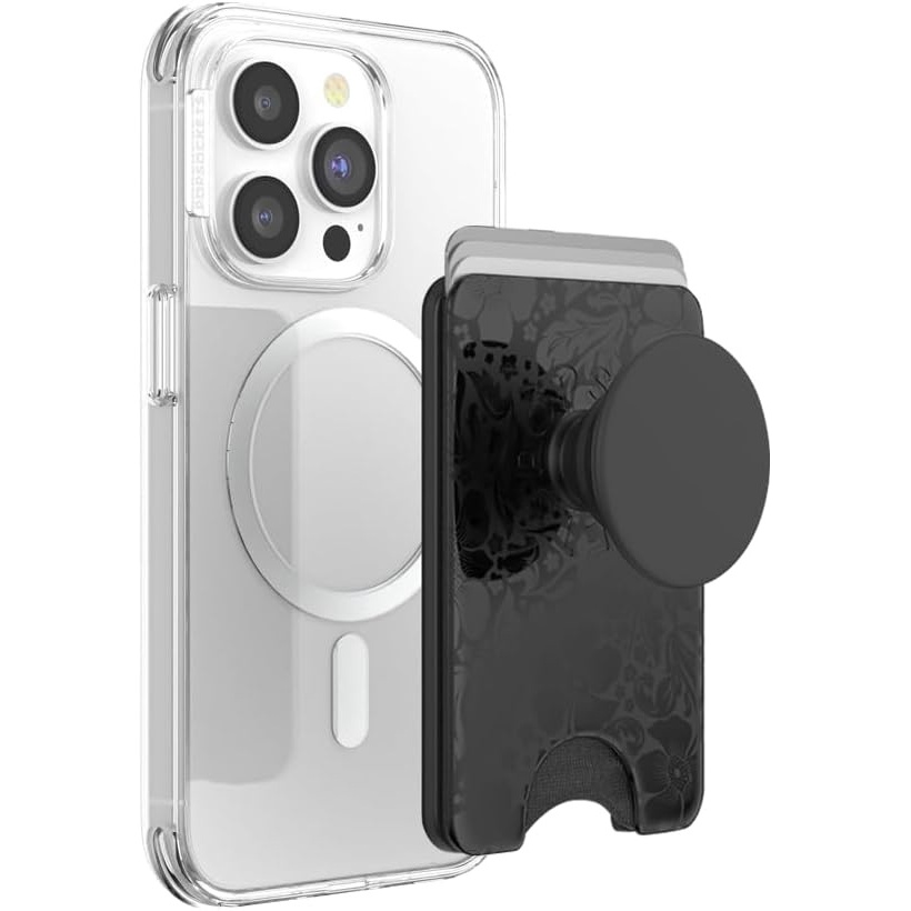 image:imagePopSockets Phone Wallet with Expanding Grip Phone Card Holder Wireless Charging Compatible Wallet Compatible with MagSafe  Licorice DotLaced