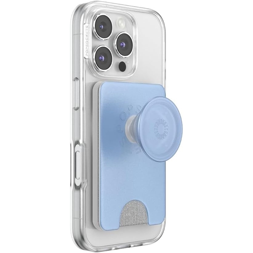 image:imagePopSockets Phone Wallet with Expanding Grip Phone Card Holder Wireless Charging Compatible Wallet Compatible with MagSafe Licorice DotMetallic Frost