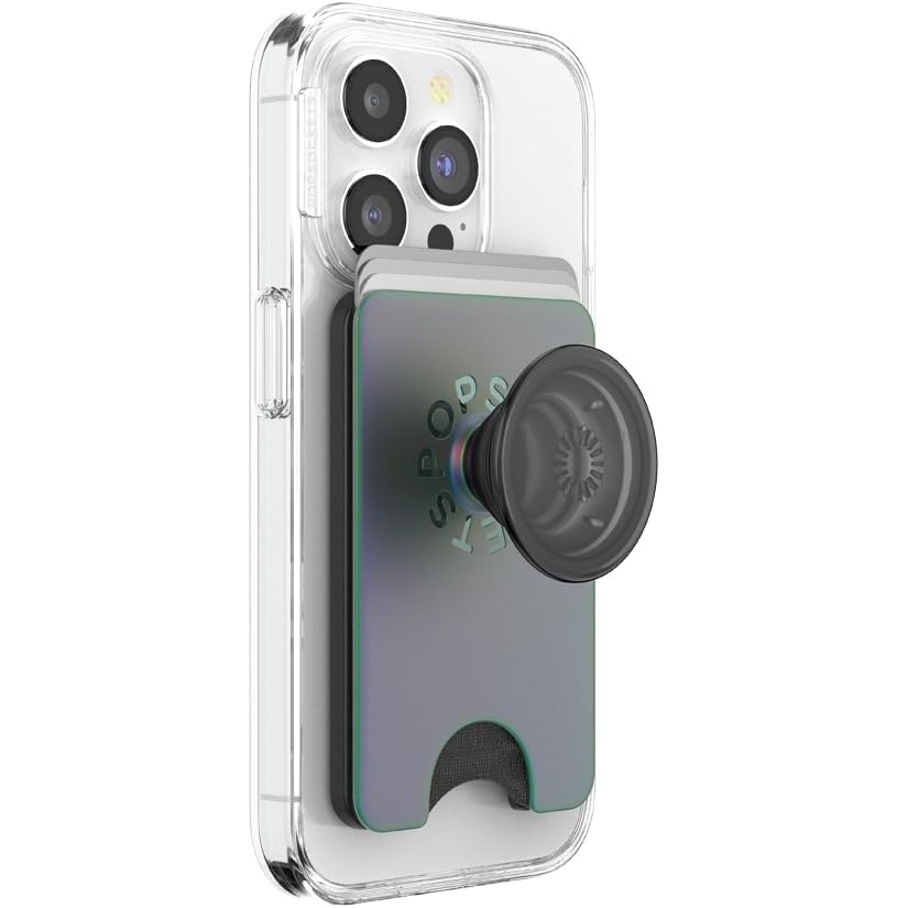 image:imagePopSockets Phone Wallet with Expanding Grip Phone Card Holder Wireless Charging Compatible Wallet Compatible with MagSafe Licorice DotNightshade