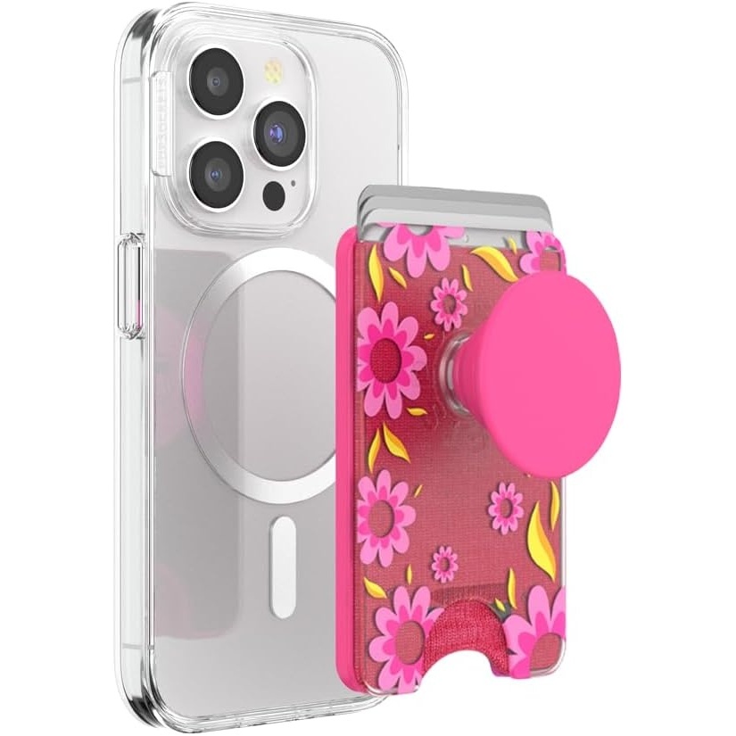 image:imagePopSockets Phone Wallet with Expanding Grip Phone Card Holder Wireless Charging Compatible Wallet Compatible with MagSafe  Licorice DotPink Relief