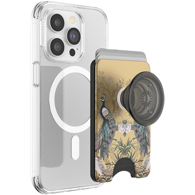 image:imagePopSockets Phone Wallet with Expanding Grip Phone Card Holder Wireless Charging Compatible Wallet Compatible with MagSafe Licorice DotSecret Garden