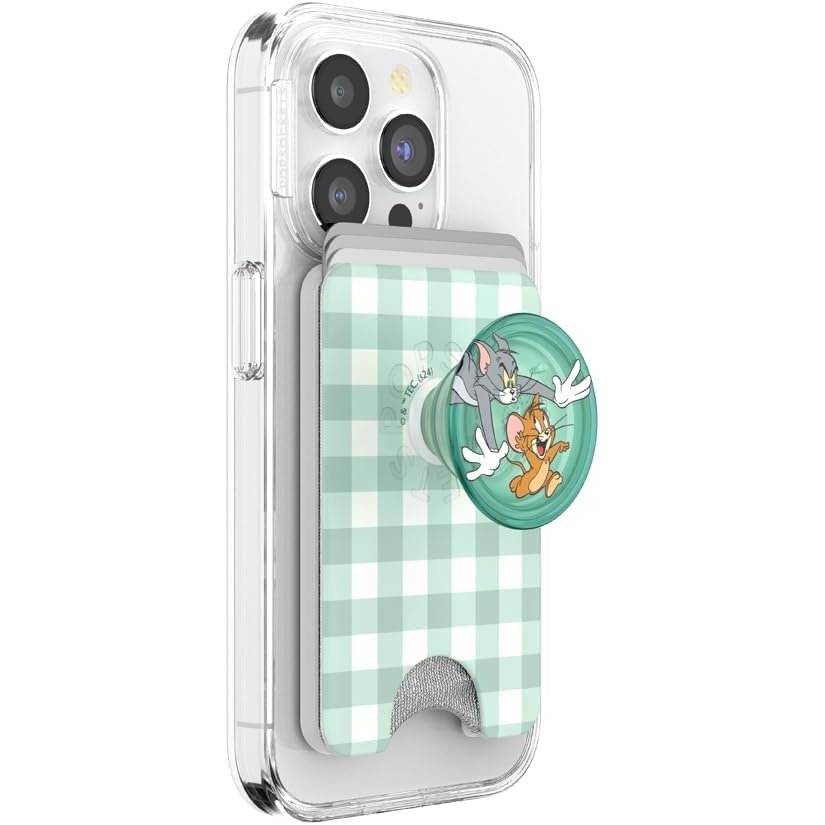 image:imagePopSockets Phone Wallet with Expanding Grip Phone Card Holder Wireless Charging Compatible Wallet Compatible with MagSafe Licorice DotTom Jerry Chase