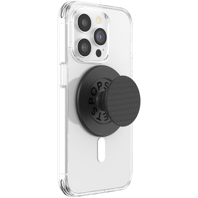 image:imagePopSockets PopGrip for MagSafe Magnetic Phone Grip amp Stand Swappable Top Secure Grip for iPhone MagSafe Cases Kickstand for HandsFree Viewing Wireless Charging Compatible Carbonite Weave
