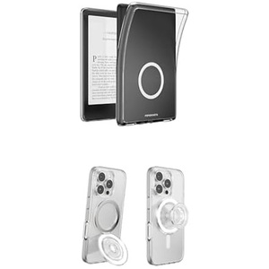 Bundle of PopSockets Kindle 2021 Case (11th Gen, 6.8”) & Signature Edition – Protective Cover with Built-in MagSafe-Compatible Ring – Clear + Kick-Out Grip for MagSafe, Magnetic Stand- Clear Glitter