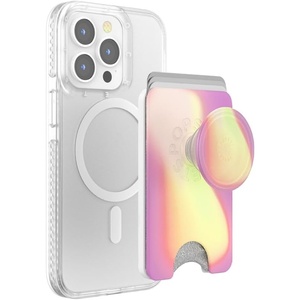 PopSockets Phone Wallet with Expanding Grip, Phone Card Holder, Wireless Charging Compatible, Wallet Compatible with MagSafe – Licorice Dot(Aurange)