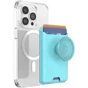 PopSockets Phone Wallet with Expanding Grip, Phone Card Holder, Wireless Charging Compatible, Wallet Compatible with MagSafe – Licorice Dot(Butterfly Pea Blue)