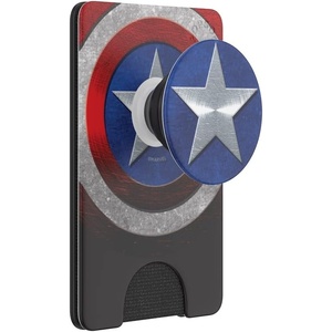 PopSockets Phone Wallet with Expanding Grip, Phone Card Holder, Wireless Charging Compatible, Wallet Compatible with MagSafe – Licorice Dot(Captain America)