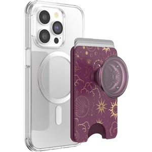 PopSockets Phone Wallet with Expanding Grip, Phone Card Holder, Wireless Charging Compatible, Wallet Compatible with MagSafe – Licorice Dot(Celestial Mauve)