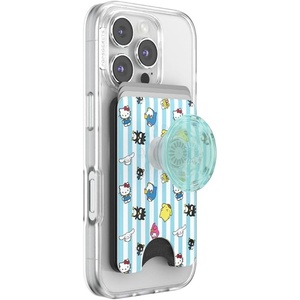 PopSockets Phone Wallet with Expanding Grip, Phone Card Holder, Wireless Charging Compatible, Wallet Compatible with MagSafe – Licorice Dot(Hello Kitty and Friends Stripe)