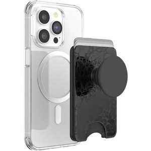 PopSockets Phone Wallet with Expanding Grip, Phone Card Holder, Wireless Charging Compatible, Wallet Compatible with MagSafe – Licorice Dot(Laced)