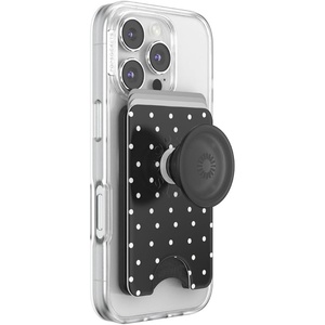PopSockets Phone Wallet with Expanding Grip, Phone Card Holder, Wireless Charging Compatible, Wallet Compatible with MagSafe – Licorice Dot(Licorice Dot)