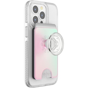 PopSockets Phone Wallet with Expanding Grip, Phone Card Holder, Wireless Charging Compatible, Wallet Compatible with MagSafe – Licorice Dot(Mermaid Pink)