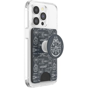 PopSockets Phone Wallet with Expanding Grip, Phone Card Holder, Wireless Charging Compatible, Wallet Compatible with MagSafe – Licorice Dot(Millennium Falcon)