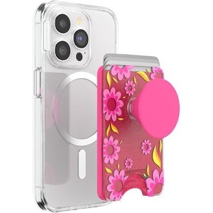 PopSockets Phone Wallet with Expanding Grip, Phone Card Holder, Wireless Charging Compatible, Wallet Compatible with MagSafe – Licorice Dot(Pink Relief)