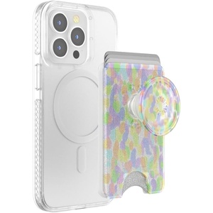 PopSockets Phone Wallet with Expanding Grip, Phone Card Holder, Wireless Charging Compatible, Wallet Compatible with MagSafe – Licorice Dot(Rainbow Glass)