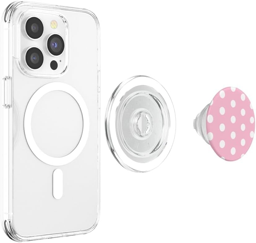 image:imagePopSockets Phone Grip Pink amp White Polka Dots PopSockets PopGrip for MagSafeMagnetic PopGrip