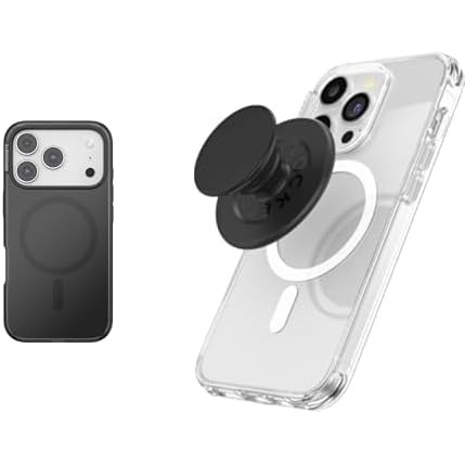 image:imageBundle of PopSockets iPhone 17 Pro Phone Case with MagSafe Wireless Charging Compatible Black Black Transluscent PopSockets Phone Grip for MagSafe Magnetic Holder Phone Stand Black Black