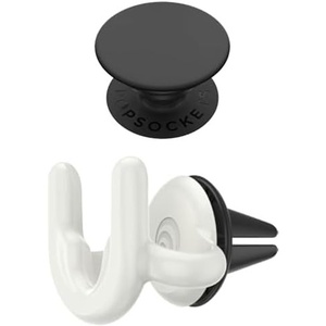 Bundle of PopSockets Adhesive Phone Grip, Holder, Phone Stand, Black – Black + PopSockets Car Phone Mount, Vent Mount, White – White