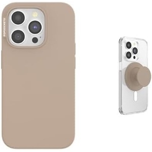 Bundle of PopSockets iPhone 15 Pro Phone Case with MagSafe, Wireless Charging Compatible, Brown – Latte + PopSockets Phone Grip for MagSafe, Magnetic Holder, Phone Stand, Brown – Soft Touch Latte