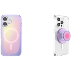 Bundle of PopSockets iPhone 16 Phone Case with MagSafe, Wireless Charging Compatible, Purple – Aura + PopSockets Phone Grip for MagSafe, Magnetic Holder, Phone Stand, Cute Pink – Aura