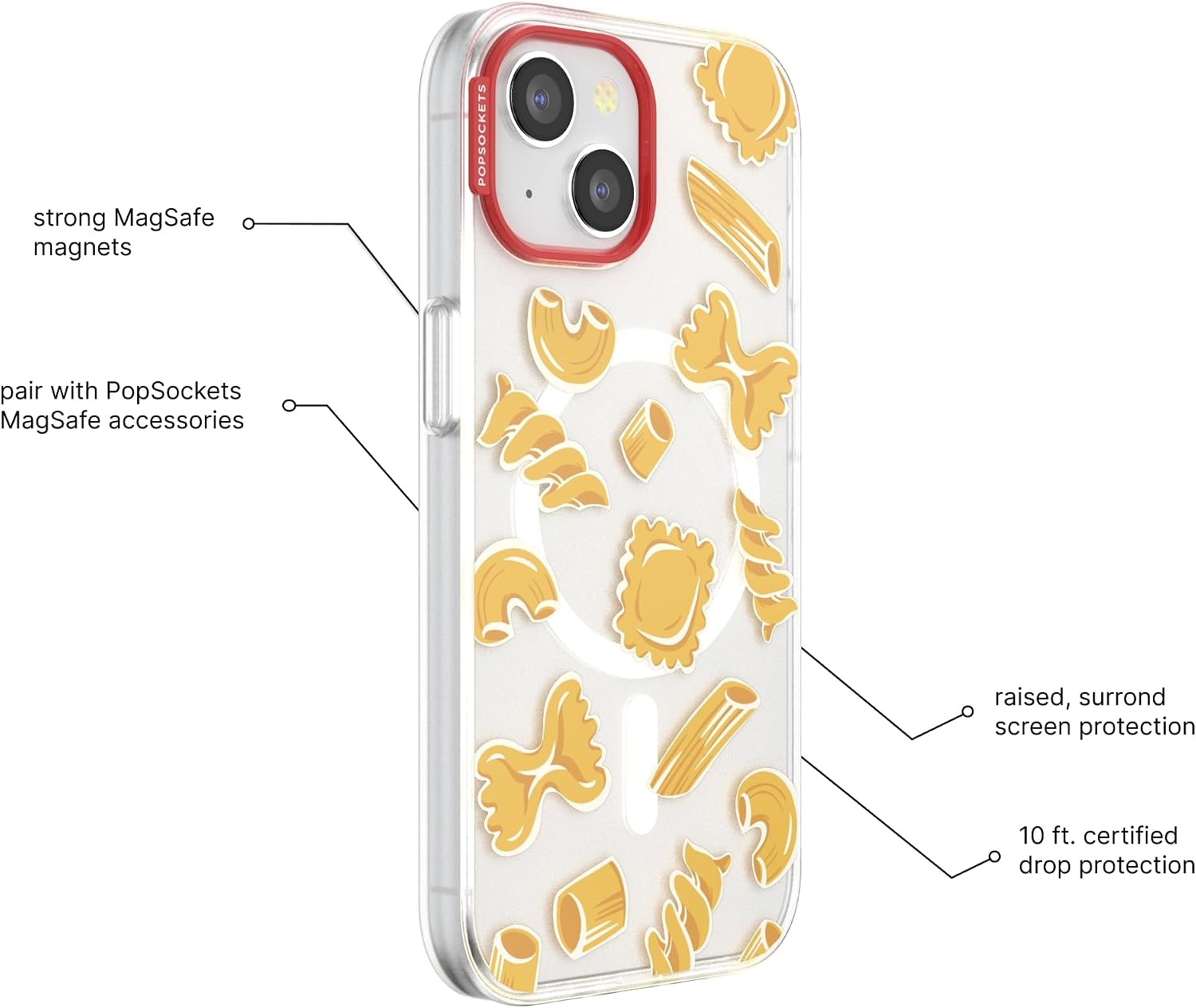 image:imagePopSockets iPhone 13 Phone Case with MagSafe Wireless Charging Compatible Checkered Blush GinghamPasta Pasta