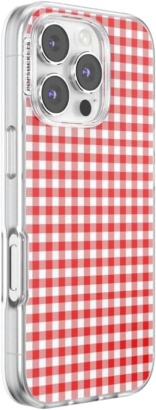 image:imagePopSockets iPhone 13 Phone Case with MagSafe Wireless Charging Compatible Checkered Blush GinghamRed Gingham
