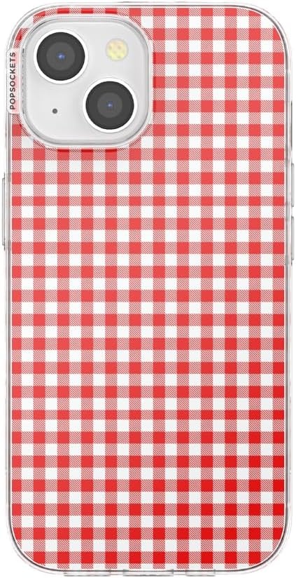 image:imagePopSockets iPhone 13 Phone Case with MagSafe Wireless Charging Compatible Checkered Blush GinghamRed Gingham