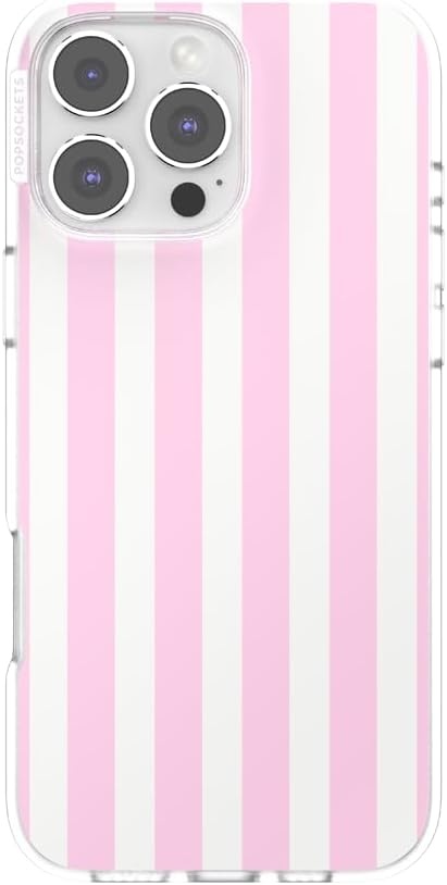 image:imagePopSockets iPhone 13 Pro Max Phone Case with MagSafe Wireless Charging Compatible Checkered Blush GinghamClub Stripe Pink
