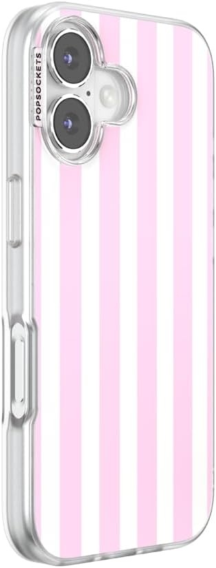 image:imagePopSockets iPhone 13 Pro Max Phone Case with MagSafe Wireless Charging Compatible Checkered Blush GinghamClub Stripe Pink