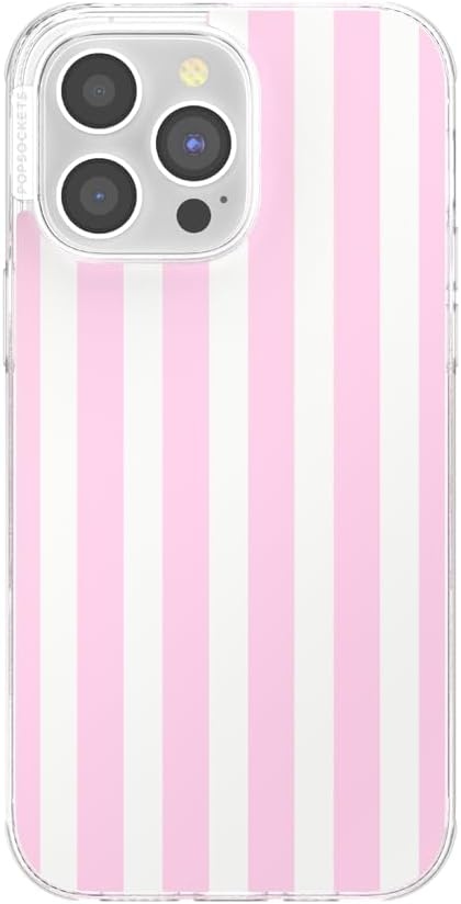 image:imagePopSockets iPhone 13 Pro Max Phone Case with MagSafe Wireless Charging Compatible Checkered Blush GinghamClub Stripe Pink