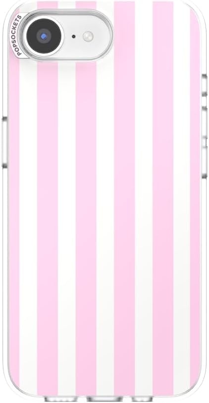 image:imagePopSockets iPhone 13 Pro Max Phone Case with MagSafe Wireless Charging Compatible Checkered Blush GinghamClub Stripe Pink