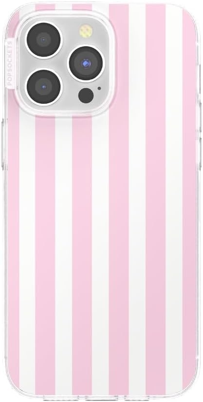 image:imagePopSockets iPhone 13 Pro Max Phone Case with MagSafe Wireless Charging Compatible Checkered Blush GinghamClub Stripe Pink
