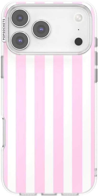 image:imagePopSockets iPhone 13 Pro Max Phone Case with MagSafe Wireless Charging Compatible Checkered Blush GinghamClub Stripe Pink