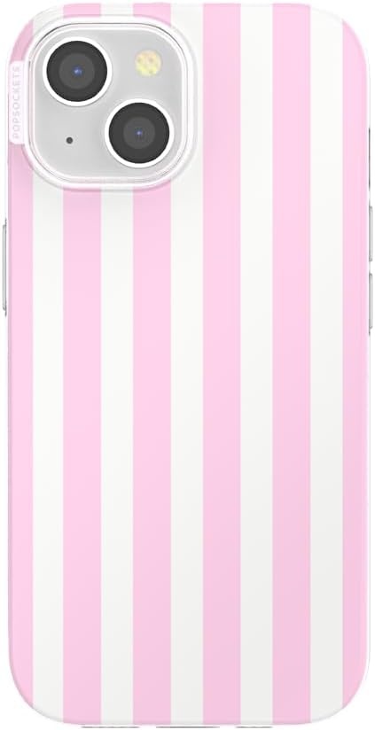 image:imagePopSockets iPhone 13 Pro Max Phone Case with MagSafe Wireless Charging Compatible Checkered Blush GinghamClub Stripe Pink
