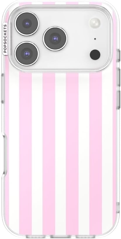 image:imagePopSockets iPhone 13 Pro Max Phone Case with MagSafe Wireless Charging Compatible Checkered Blush GinghamClub Stripe Pink