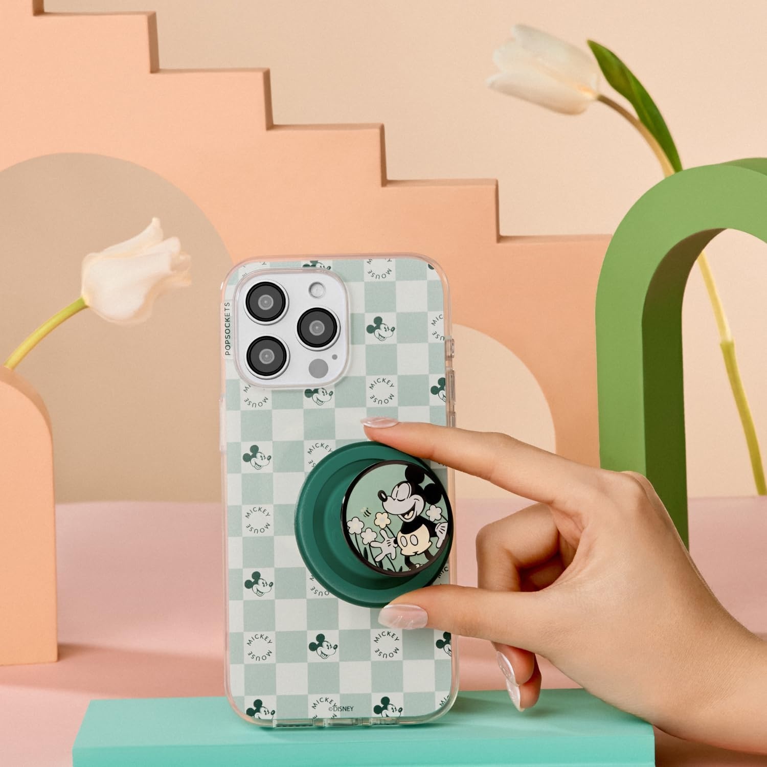 image:imagePopSockets iPhone 13 Pro Max Phone Case with MagSafe Wireless Charging Compatible Disney Mickey Latte CheckMickey Mouse Classic Check